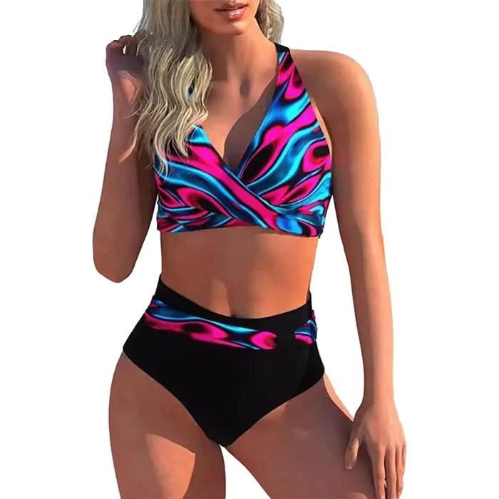 Maillot De Bain Pi Ces Bikini Femme Chic Vintage Taille Haute Deux