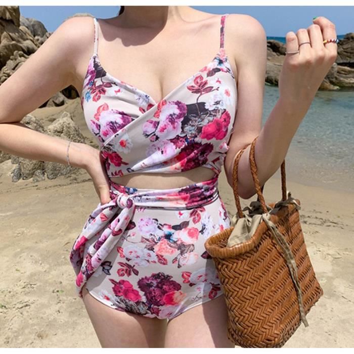 Maillot De Bain Bikini Fendu Sexy Imprim Floral Pour Femme