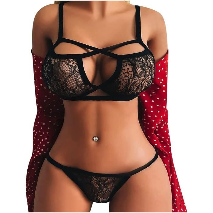 Ensemble Lingerie Sexy Femme Body Et Combinaison Dos Nu En Dentelle