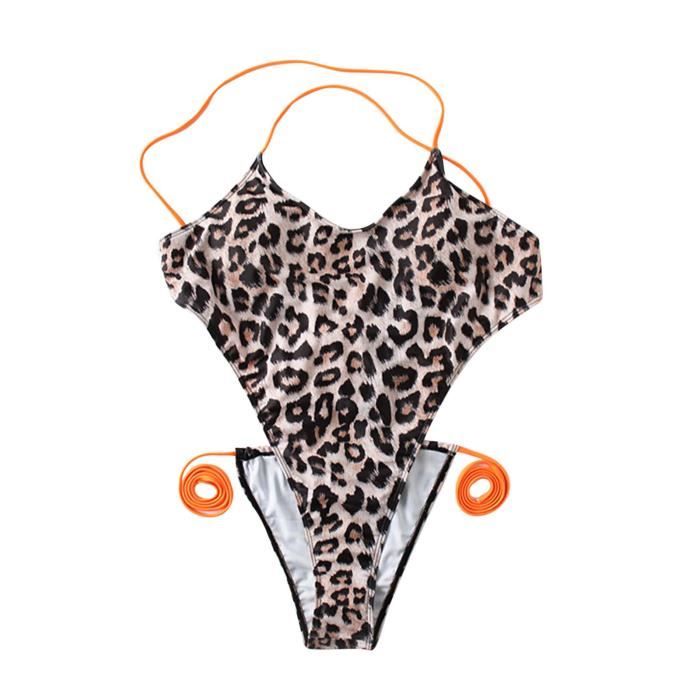 Bikini une pièce sexy à col en V pour femmes avec coussin de poitrine et sans imprimé léopard