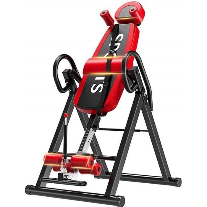 YOLEO Table d'Inversion Rouge Réglable 185cm Inversion 180°Pliable Musculation Appareil du Dos Bras Sport Exercice Maison Bureau