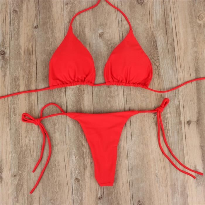 Bikini Swimsuit Maillot De Bain Micro Solide Pour Nouvelle Frzved A Red Cdiscount Pr T