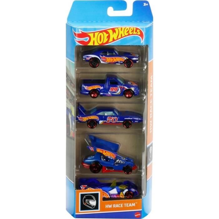 Set De Vehicules Hot Wheels HW Race Team Set De Voitures Et Pick Up Miniatures Bleue Enfant