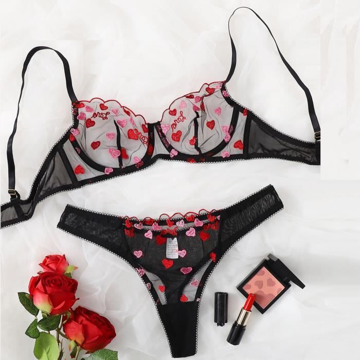 Femmes Lingerie Sexy Dentelle Amour Coeur Évider Intimates Sous