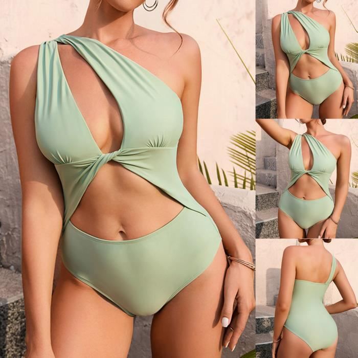 Ensemble de maillot de bain fendu en bikini pour femmes sexy à la mode Beige A1 Beige