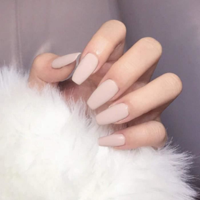 Faux Ongle Et Capsule Cercueil Mat Faux Ongles Moyen Nude Rose Ballerine Presse Sur Couleur