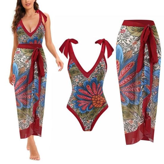 Maillot De Bain Une Pi Ce Maillot De Bain Bikini Jupe Longue En Mousseline De Soie Deux Pi Ces