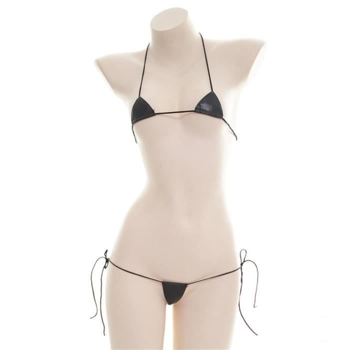 MAILLOT DE BAIN Micro bikini en cuir verni maillot de bain femme Sexy triangle carré String