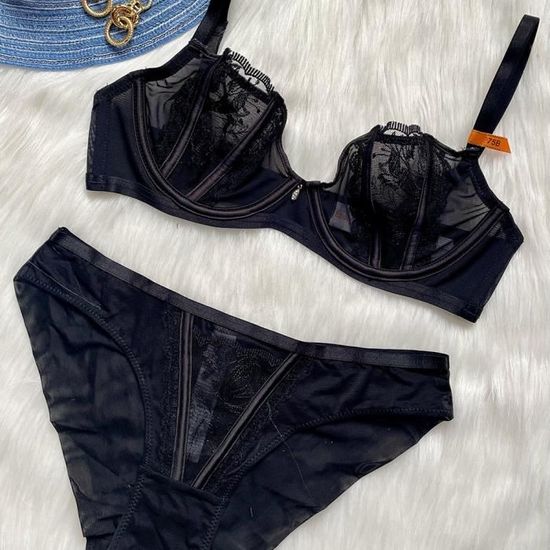 Ensemble Lingerie Femme Broderie Sexy Mode Couleur Unie Polyvalente