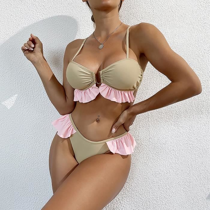 Ensemble De Bikini Solide Contraste De Poitrine Sexy Pour Femmes
