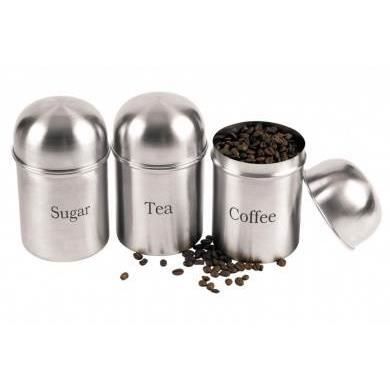 3pc bombée couvercle boîte Set sucre café thé inoxydable stockage pot métal