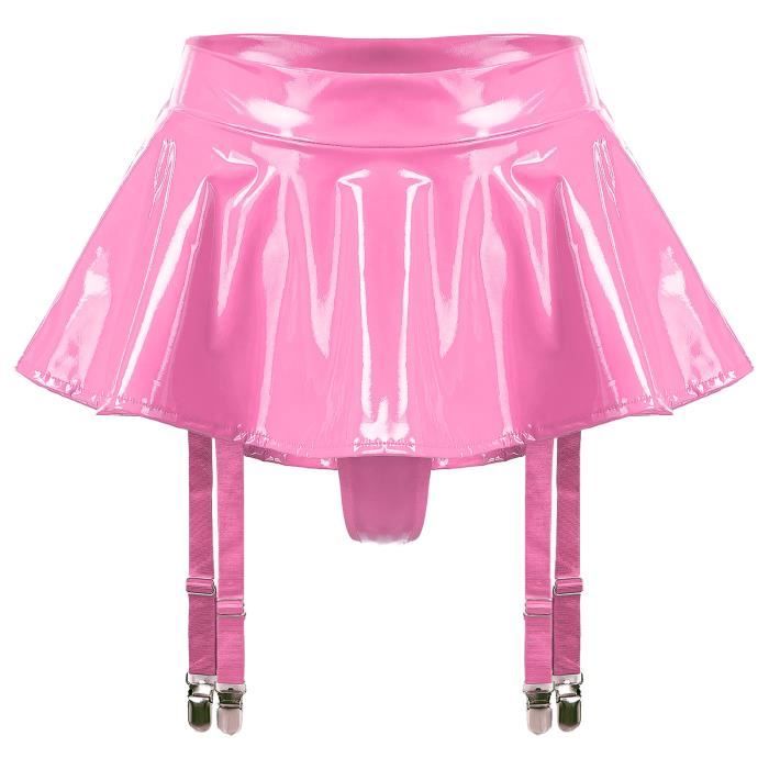 Mini Jupe En Cuir Verni Pour Femmes Hot Pink C Look Mouill Taille Basse Blanc