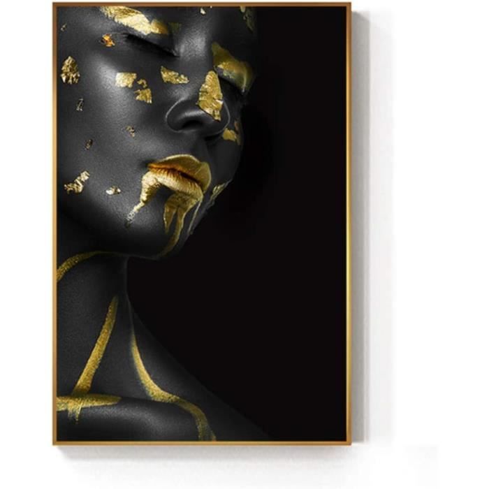 Peinture Sur Toile Noir Doré Nude Femme Africaine Lèvres Affiches Et