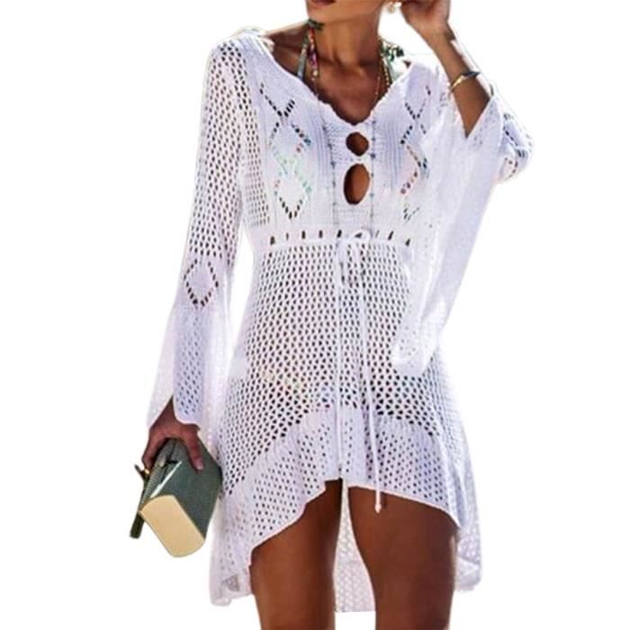 Cache Couche Bikini Cover Up Hollow Out Flare Sleeve Mesdames Sexy Voir Travers La Robe Pour