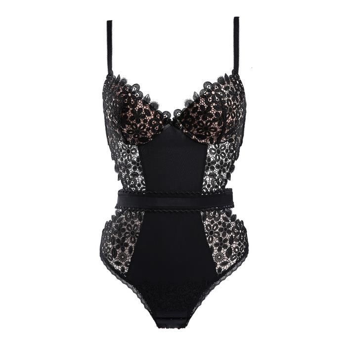 Ensemble Lingerie Femme Kjehome Dentelle Transparente Maintien Et Effet Rehaussant Noir