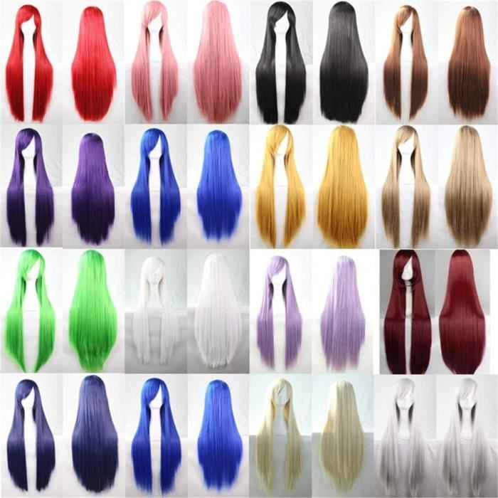 Perruques Pour Femmes Cosplay Longue Raides Synthétique Blonde Rouge Noir Blanc Brown Cheveux