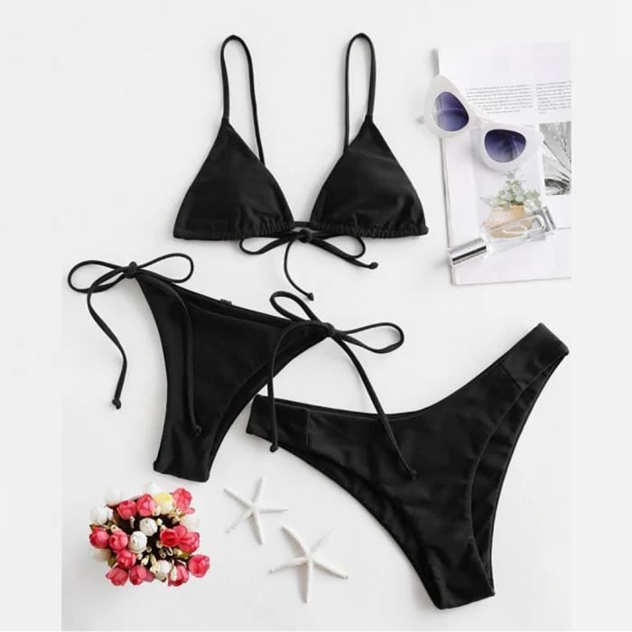 Maillot De Bain Bikini Pour Femmes Ensemble Solide Trois Pi Ces Soutien