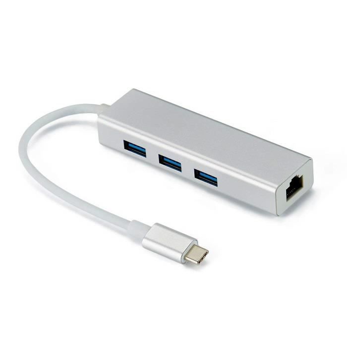 INECK® Hub Ethernet USB C, Type C vers 3 ports USB 3.0 Hub avec RJ45 Gigabit Ethernet LAN adaptateur réseau pour MacBook, MacBook