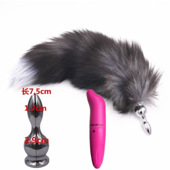 Vibromasseur et Plug Anal blanc et queue de renard 2 pièces lot jouet sexuel pour femmes et