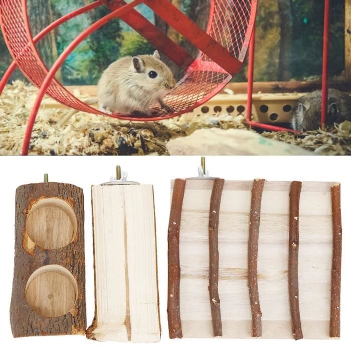 Bol de nourriture en bois naturel Tige de meulage des dents de la plate-forme d'échelle d'escalade divisée Hamster -COU