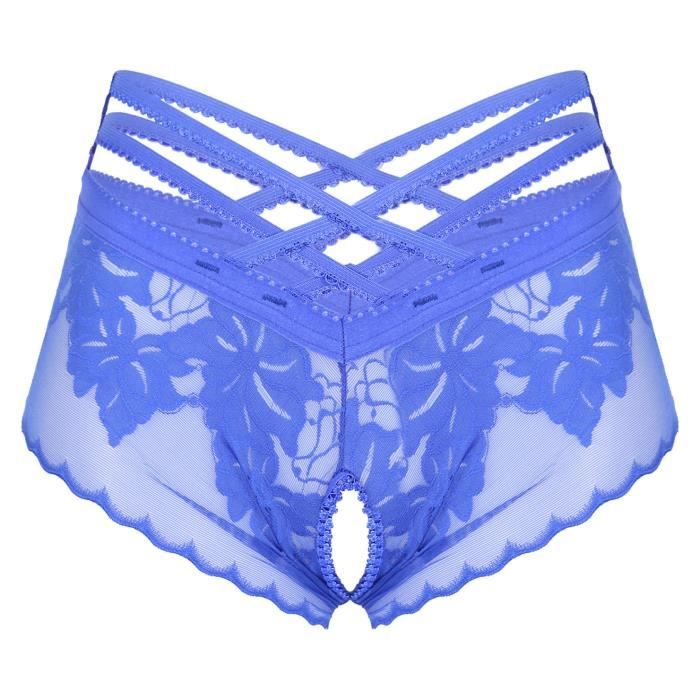 YONGHS FR Sexy Homme Sissy Boxer Ouvert Avant String Coquin Hot Tanga Dentelle Slip Gay Culotte