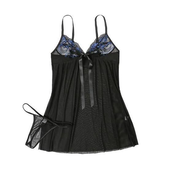 Lingerie Sexy Pour Femmes Robe Transparente String Robe De Pyjama Bandouli Re N Bleu