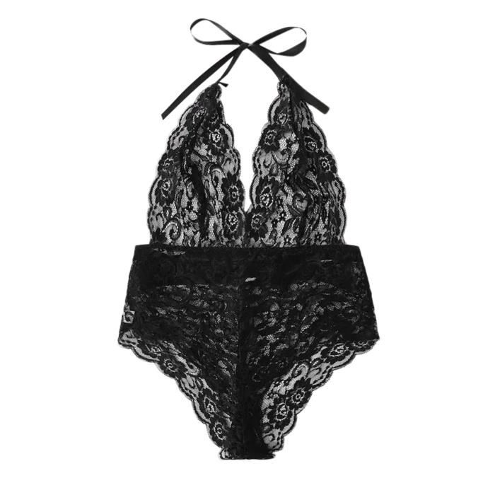 Mode femmes Sexy dentelle Lingerie dos nu combinaison évider body sous