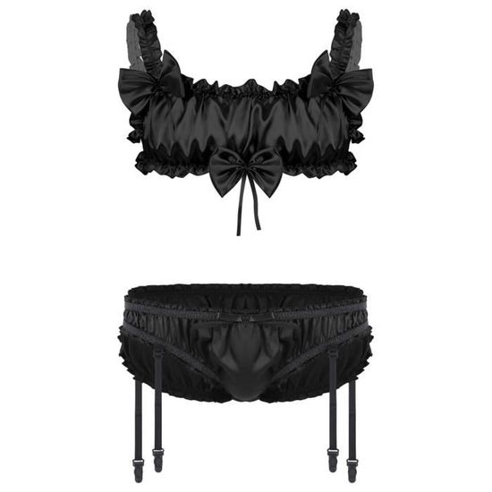 Inhzoy Ensemble Lingerie Satin Homme Sissy Sous V Tement Bra Top