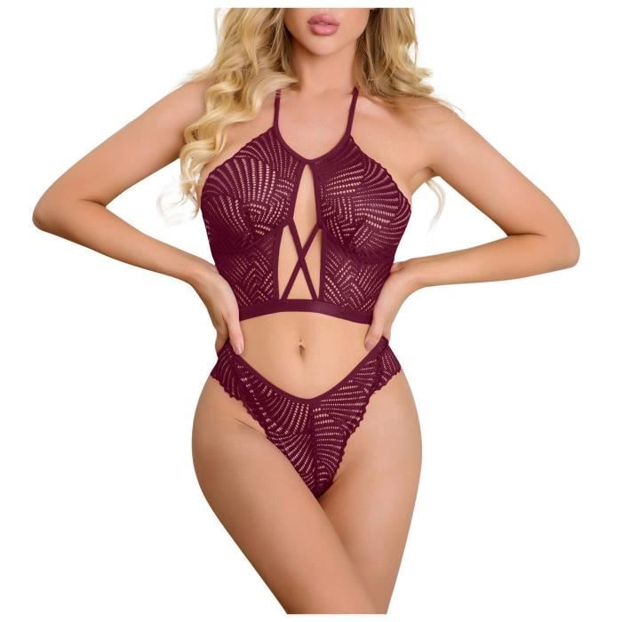 Ensemble Brassiere Et Culotte Pyjama En Dentelle Satin Lingerie Femme