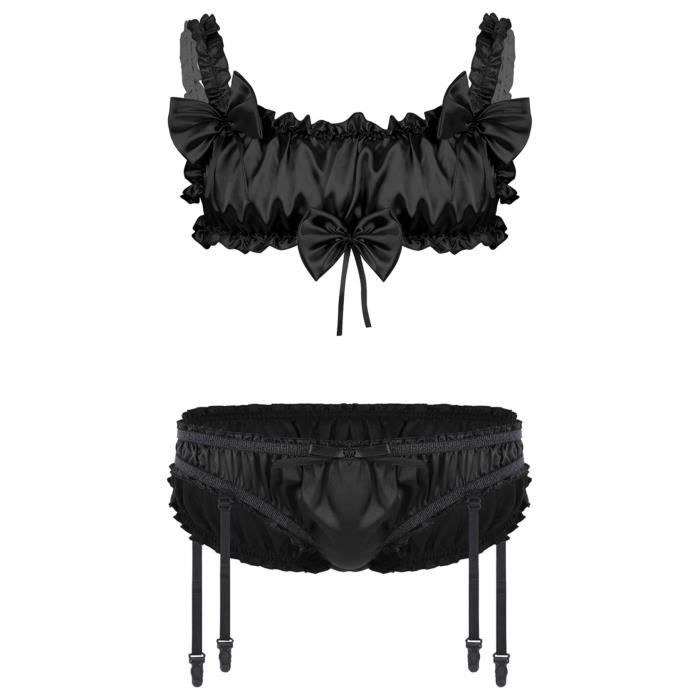 Inhzoy Ensemble Lingerie Satin Homme Sissy Sous V Tement Bra Top