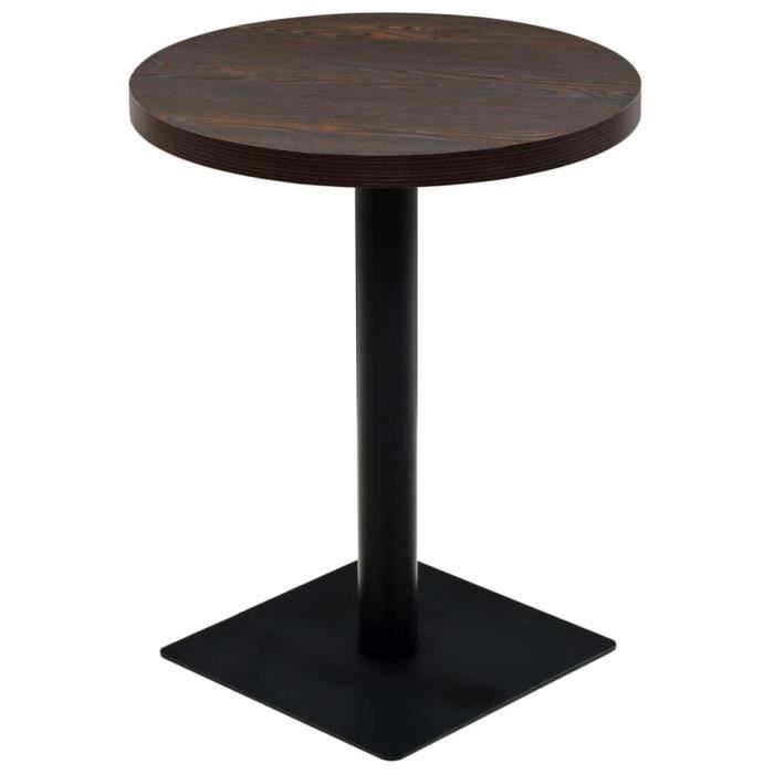 Table de bistro MDF - acier Rond 60 x 75 cm Frêne foncé | Brun - Meubles-Tables-Tables de salle à manger - de cuisine | Brun | Brun