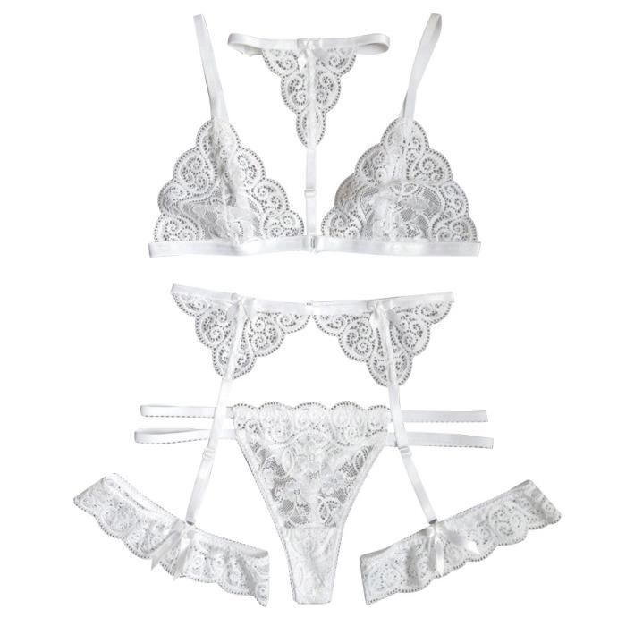 Nouveau Ensemble De Lingerie En Dentelle Pour Femmes Halter Soutien Gorge Sans Fil Bow Thong Leg