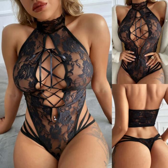 Lingerie Sexy Femme Body et Combinaison Dos Nu en Dentelle Décolleté en