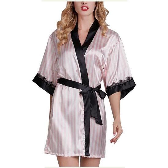 Robe De Chambre Plus Size Sexy Lingerie Femmes Soie Stripe Satin Peignoir V Tements De Nuit