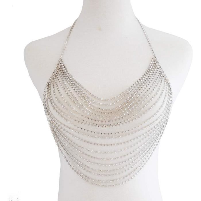Diamant Cha Ne Poitrine Soutien Gorge Scintillant Strass Cha Ne De Corps Cristal Bikini Poitrine