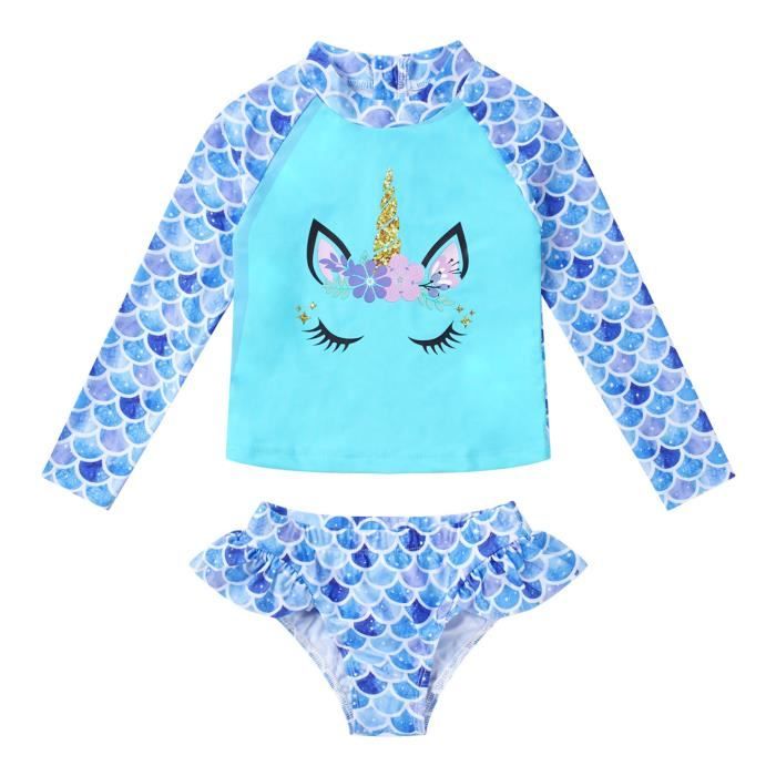 Iiniim Enfant Fille Maillot De Bain Pi Ces Anti Uv Licorne Tankini Bikini Plage Manches