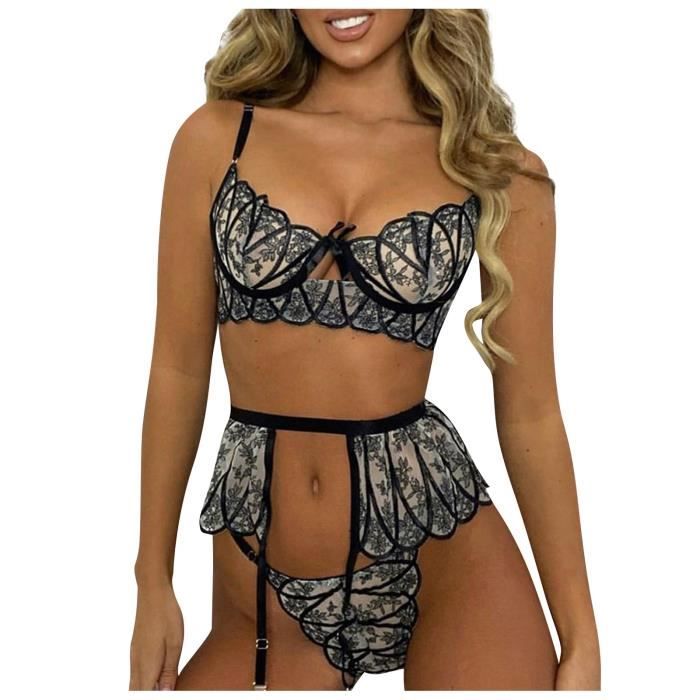 Ensemble De Lingerie Pc Femmes Broderie Dentelle Bowknot Soutien Gorge