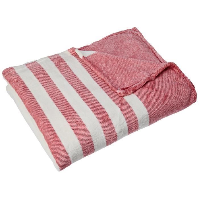 Comptoir du linge Plaid Mexicain Rose Pastel, Microfibre, Beige-Rose Pastel, 200x150 cm