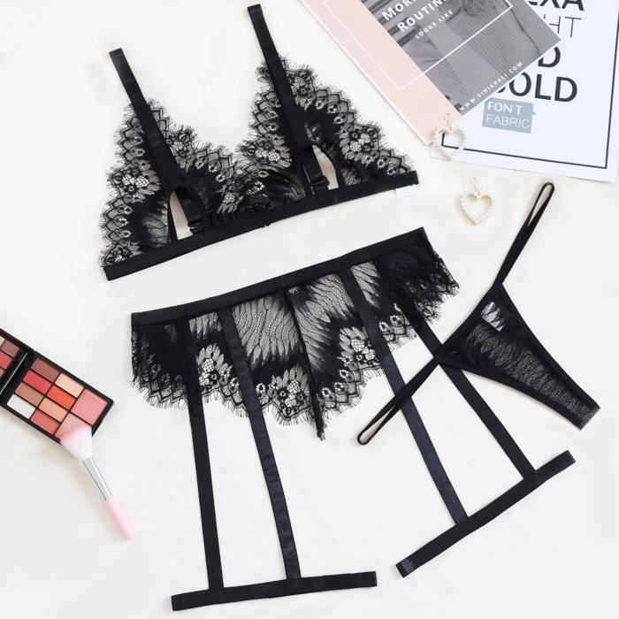Femmes Sexy Broderie Col En Dentelle Soutien Gorge Sans Fil Lingerie Sexy String Ensemble Sous