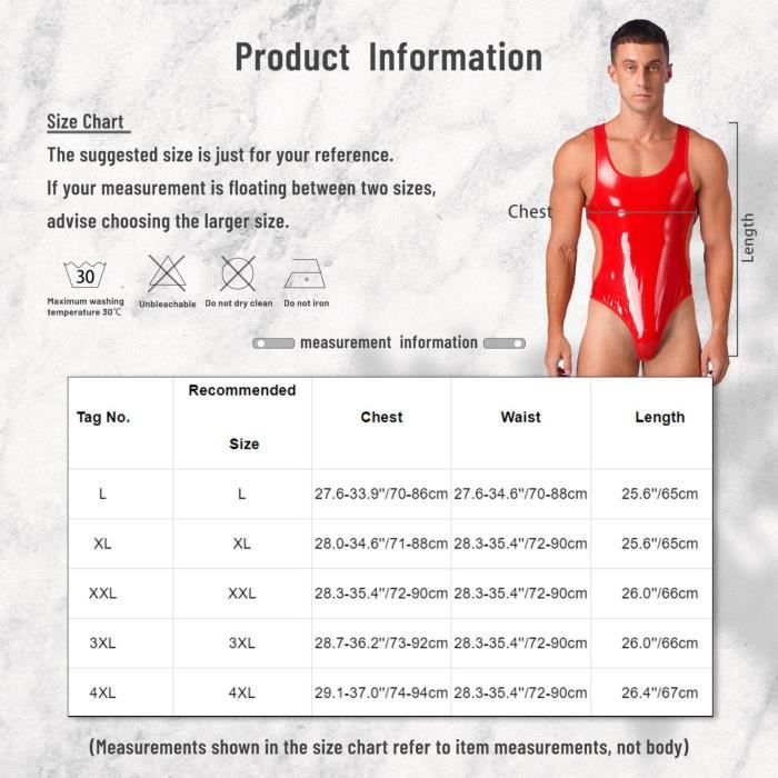 Iixpin Homme Lingerie Sexy Cuir Verni Brillant Bodysuit Dos Nu Catsuit