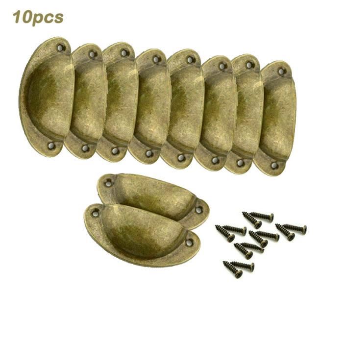 YOLISTAR 10Pcs Poignée de Coquille Vintage pour Tiroir Armoire Meuble Cuisine - Avec Vis (Couleur laiton)