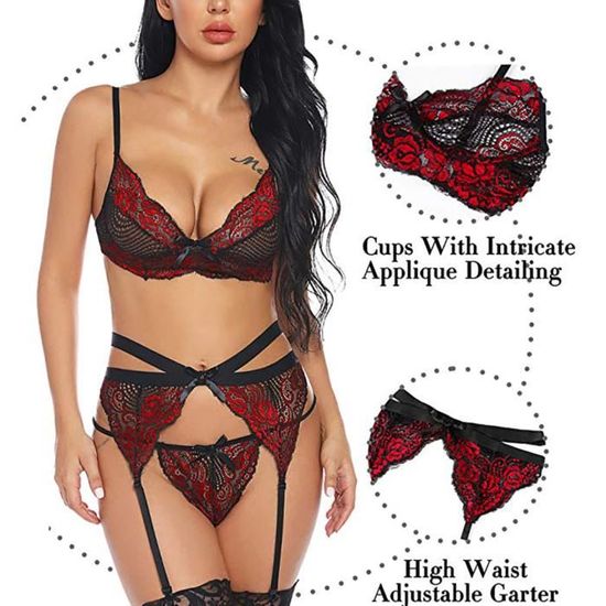 YONGHS FR Ensemble Lingerie Sexy Femme Dentelle Sous vêtement Porte
