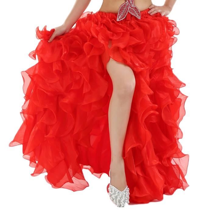 Jupe De Danse Du Ventre Flamenco À Longue Sans Ceinture Rouge 90CM