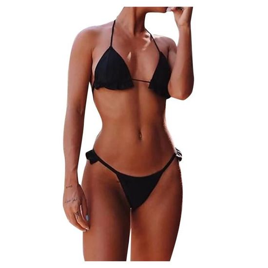 Maillot De Bain Bikini Fendu Sexy Taille Haute Classique À Volants