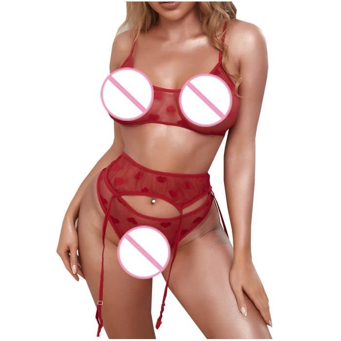 Femmes exquise maille Lingerie soutien gorge jarretière slips