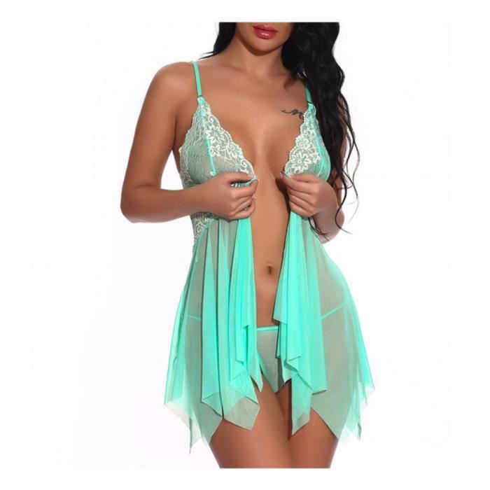Femme Ensemble Lingerie Erotique Sexy Et Bas Dentelle Satin Strings Hot