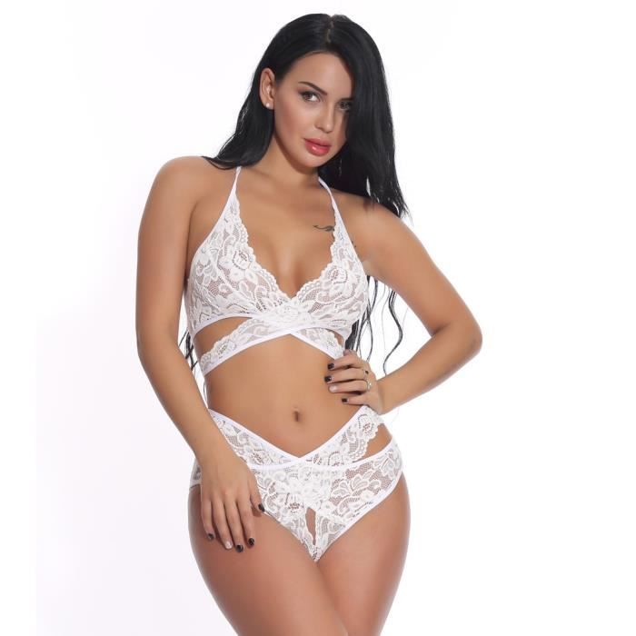 Femmes Grande Taille Dentelle Sexy Lingerie Creux Licou Soutien Gorge