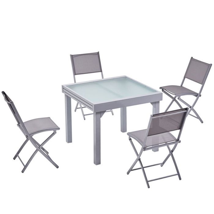 Molvina 4 : table de jardin extensible en aluminium 8 personnes + 4 chaises