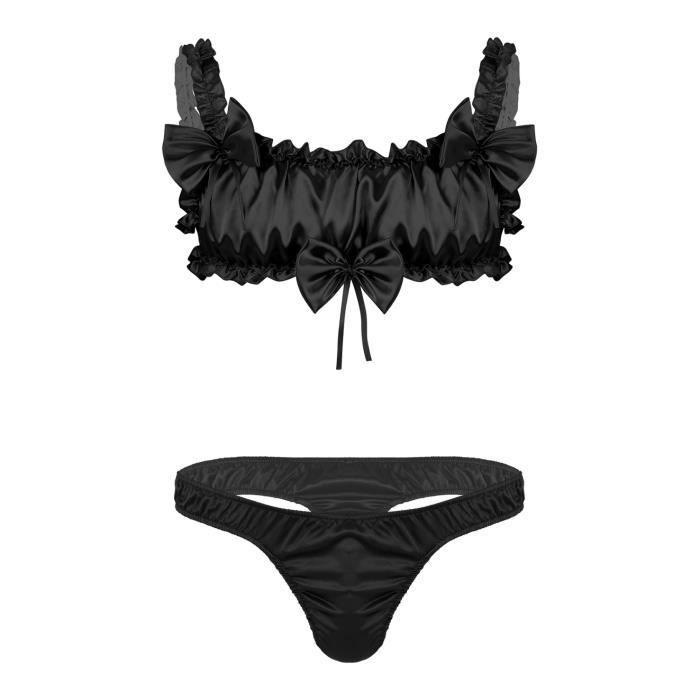 Iixpin Ensemble Lingerie Homme Sissy Sous V Tement Satin Pyjama Bikini