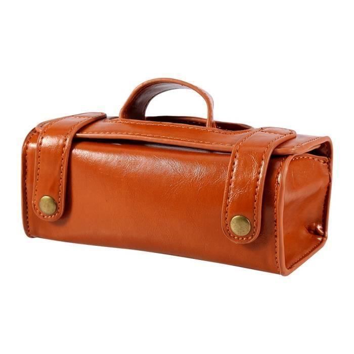 BOYOU Pochette à maquillage portable pour hommes en cuir brun avec brosse à raser en cuir et sac de toilette pour rasoir